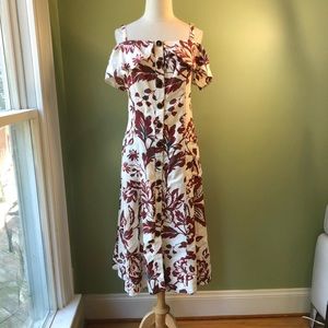 Anthropologie Off Shoulder Floral Print Midi Dress - Size 6